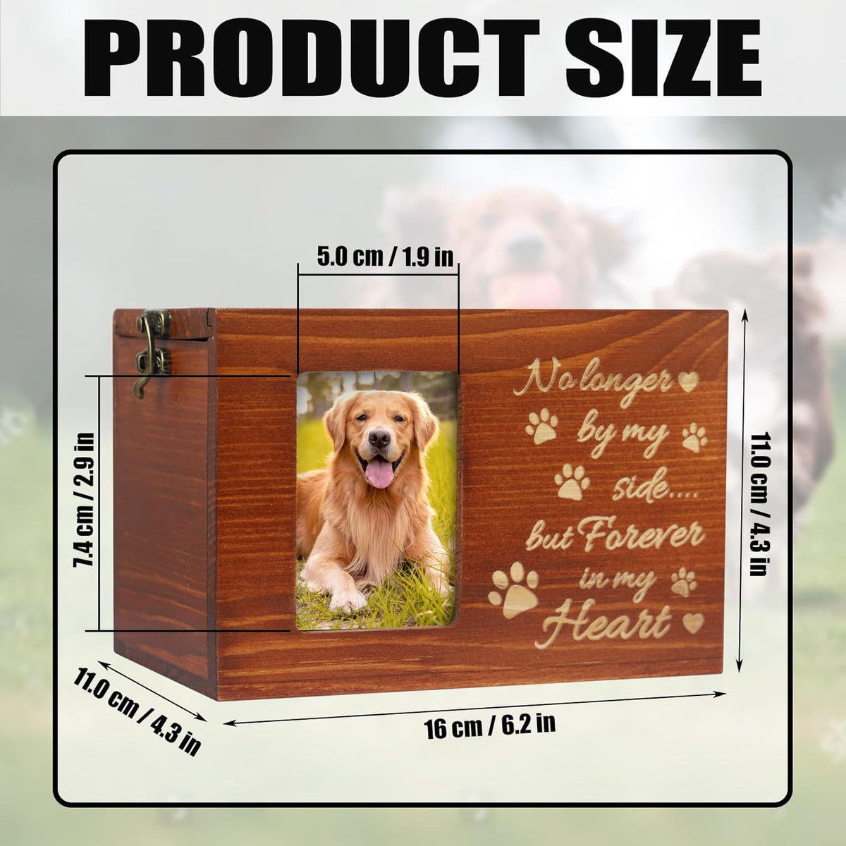 Pet Memorial Urn for Dog or Cat Ashes Wooden Dog Urns Keepsake Memory Box Cremation Urns with Photo Frame
