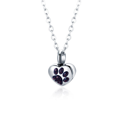 Stainless Steel Rhinestone Pet Cremation Ash Urn Necklace Heart Pendant for Pet Memorial Jewelry Can Be Customized