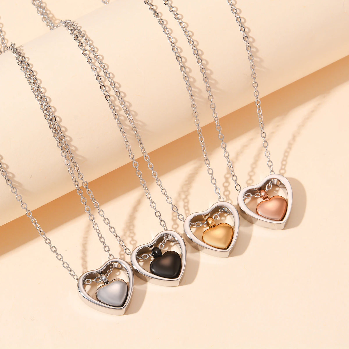 Stainless Steel Double Heart Cremation Urn Necklace Funnel Fill Kit Keepsake Memorial Ashes 3 Colors