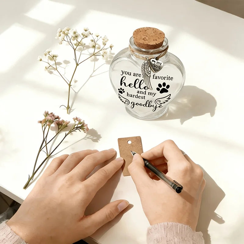 1Pcs Pet Memorial Gift for Loss of Dog or Cat, Heart Shape Glass Jar & Bottle for Fur, Hair, Whiskers or Ashes Keepsake Urn With