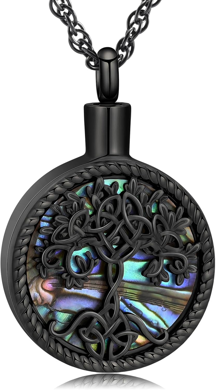 Cremation Jewelry Tree of Life Urn Ashes Necklace for Women Men Abalone Shell Ash Pendant Keepsake Memorial Jewelry of Loved One