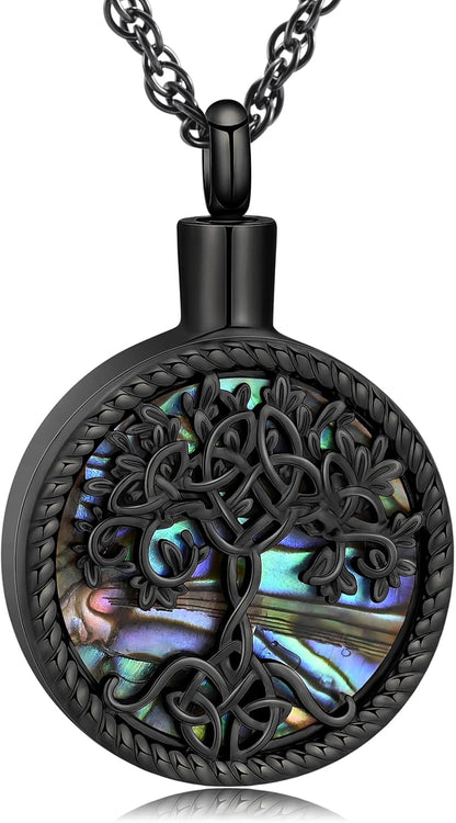 Cremation Jewelry Tree of Life Urn Ashes Necklace for Women Men Abalone Shell Ash Pendant Keepsake Memorial Jewelry of Loved One