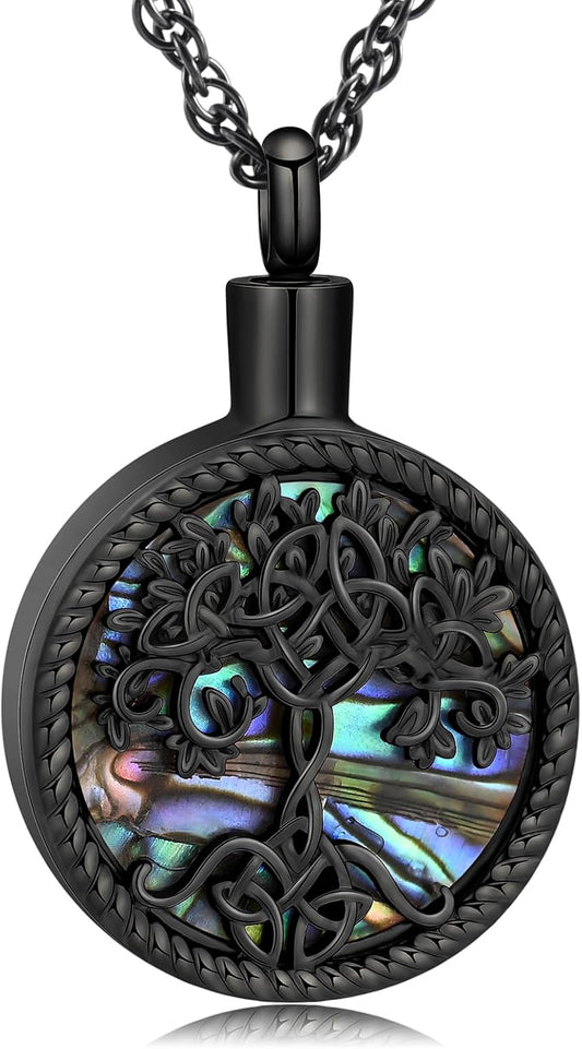 Cremation Jewelry Tree of Life Urn Ashes Necklace for Women Men Abalone Shell Ash Pendant Keepsake Memorial Jewelry of Loved One
