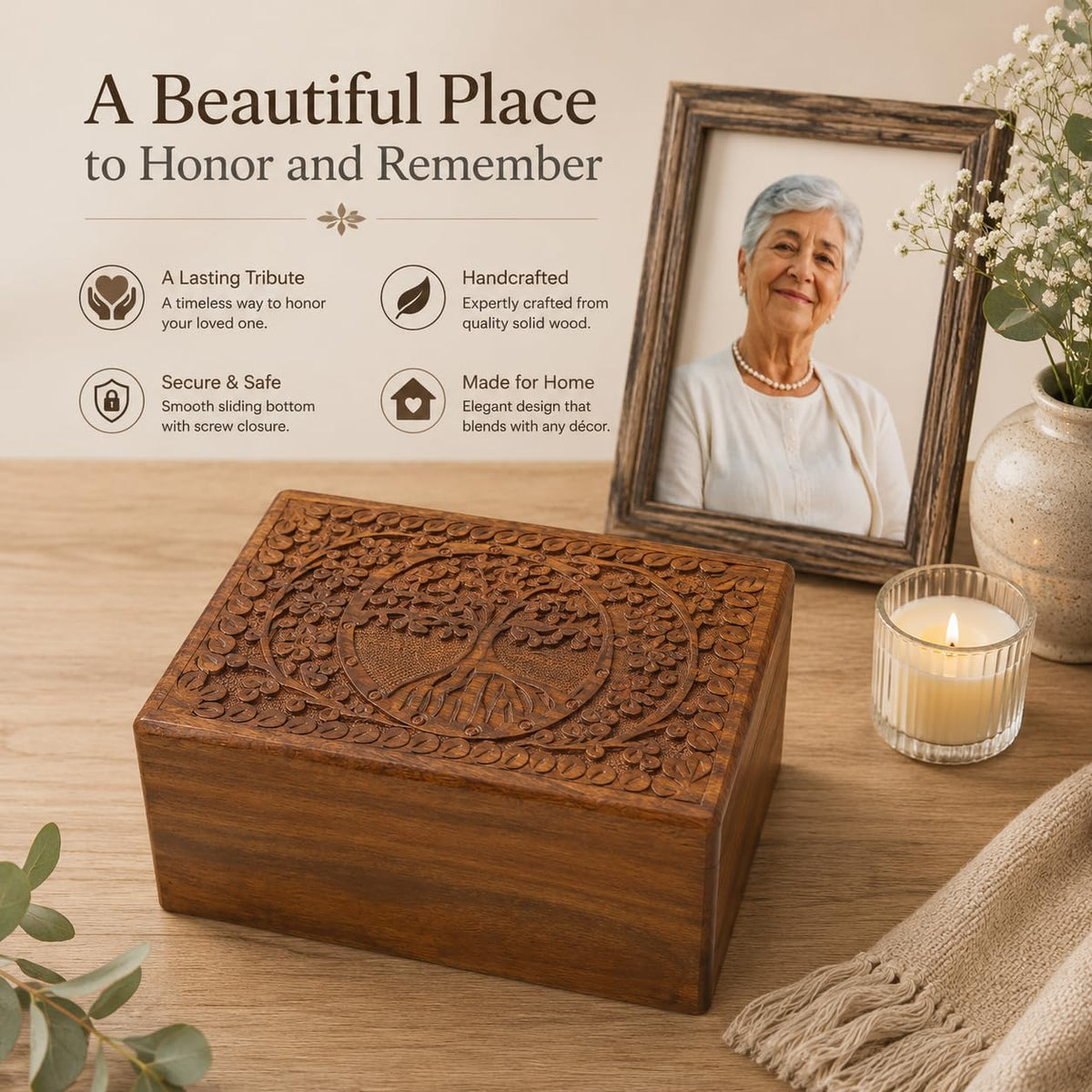 Round Tree Wooden Urn Box for Human Ashes, Cremation Funeral Urns, Decorative Urn, Pet Memorial Box, Cat Infant Adult Urn, Burial Ash Keepsake - Small
