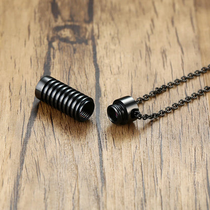 Stylish Screw Design Cylinder Memorial Urn Necklaces for Men Black Color Stainless Steel Cremation Keepsake Gifts Jewelry
