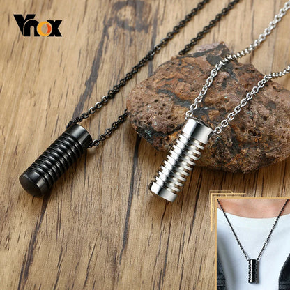 Stylish Screw Design Cylinder Memorial Urn Necklaces for Men Black Color Stainless Steel Cremation Keepsake Gifts Jewelry