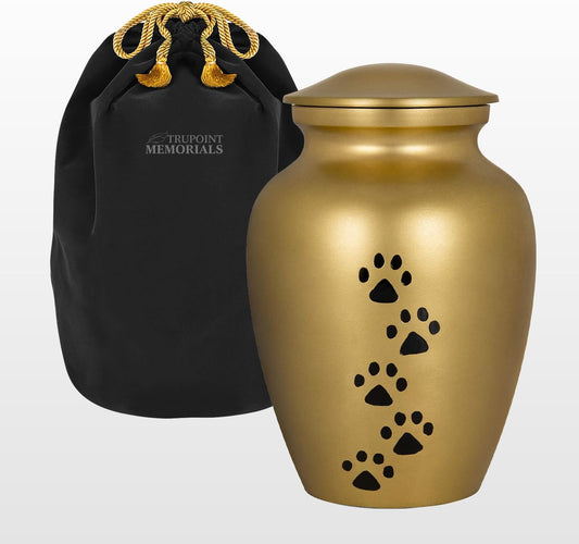 Pet Urn for Dogs and Cats Ashes, Paws Print Grey Cremation Urns for Pets - Gold, Large up to 122Lb
