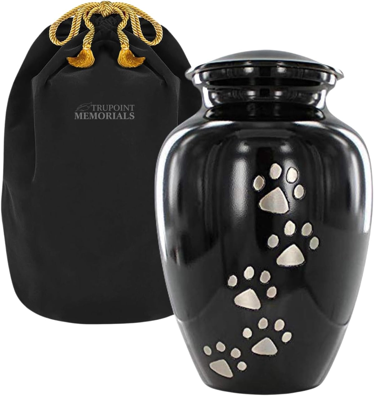 Pet Urn for Dogs and Cats Ashes, Paws Print Grey Cremation Urns for Pets - Black, Large up to 122Lb