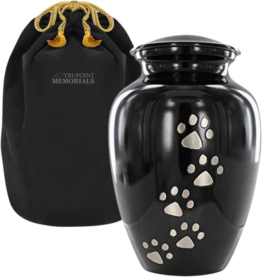Pet Urn for Dogs and Cats Ashes, Paws Print Grey Cremation Urns for Pets - Black, Large up to 122Lb