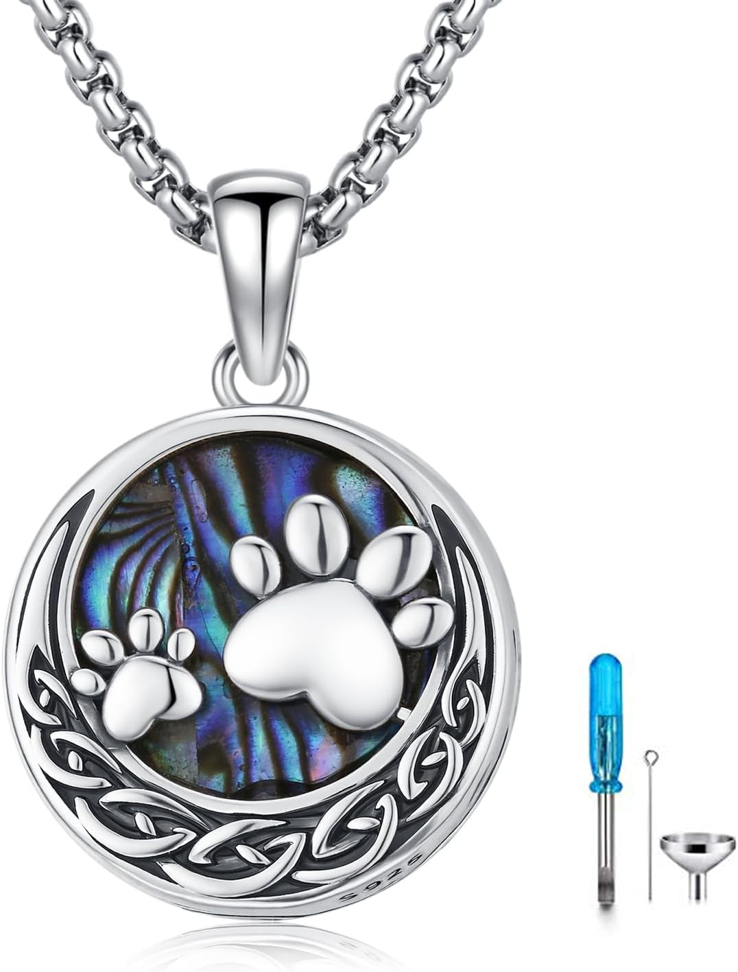 Wing/Paw Prints Urn Necklace for Ashes 925 Sterling Silver Necklace Guardian Angel Ashes Keepsake Memorial Urn Pendant Pet Cremation Jewelry for Ashes Memorial Jewelry for Dog Cat Pet Men