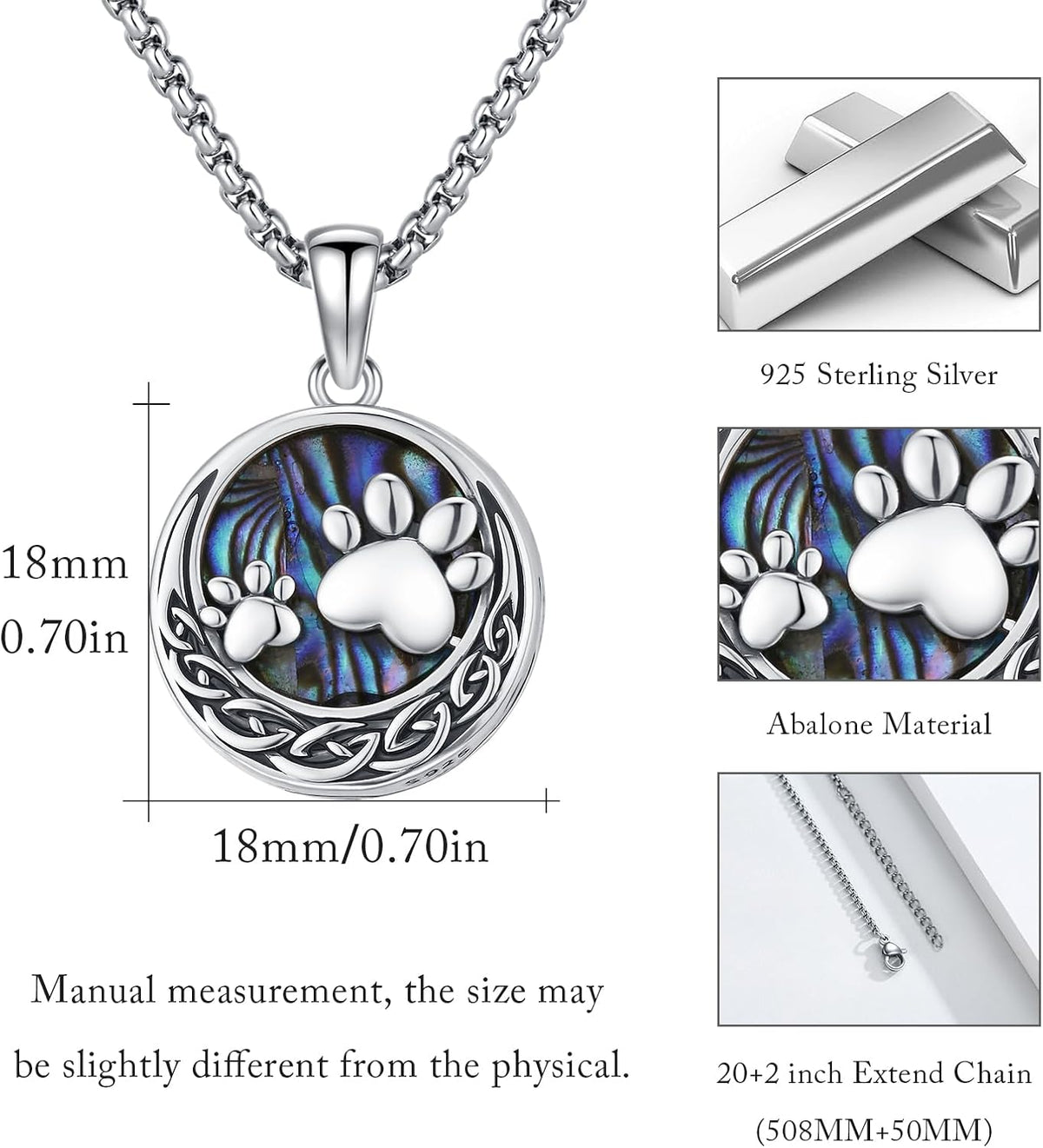 Wing/Paw Prints Urn Necklace for Ashes 925 Sterling Silver Necklace Guardian Angel Ashes Keepsake Memorial Urn Pendant Pet Cremation Jewelry for Ashes Memorial Jewelry for Dog Cat Pet Men