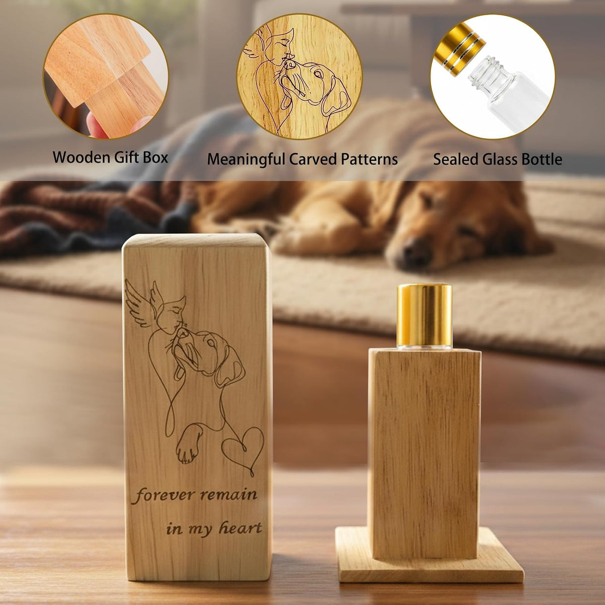 Mini Wooden Memorial Box, Small Keepsake Urn for Dog Ashes