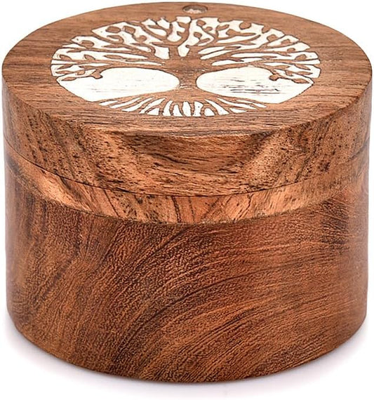 Wooden Tree of Life Keepsake Box for Human & Pet Ashes - Cat & Dog Urn (3.5" X 3.5" X 2.5")