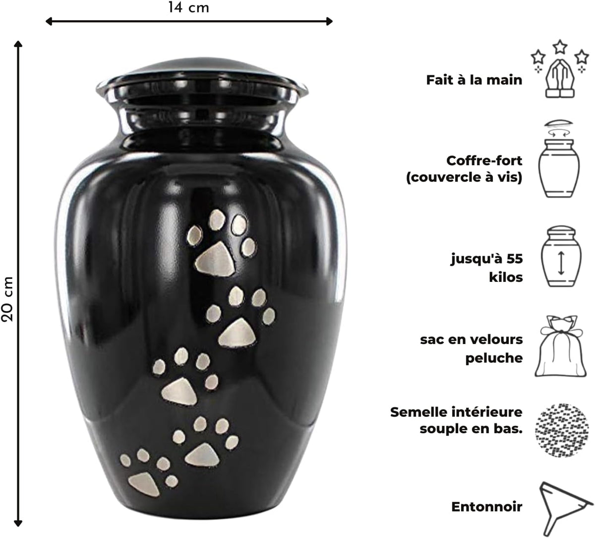 Pet Urn for Dogs and Cats Ashes, Paws Print Grey Cremation Urns for Pets - Black, Large up to 122Lb