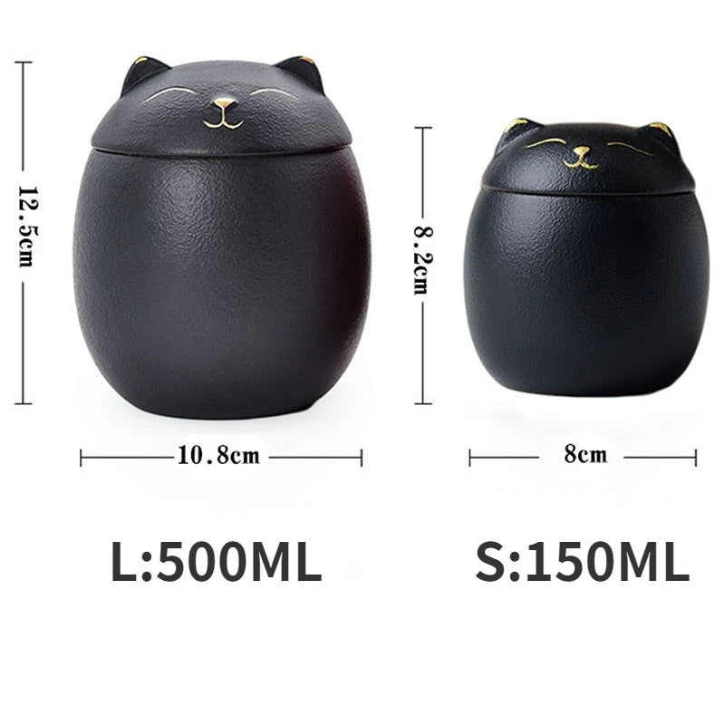 Soft Sprout Urn for Pet Ashes- Cat Shape Memorial Cremation Urns-Handcrafted Black Decorative Urns for Funeral Cat Urn Dog Urn
