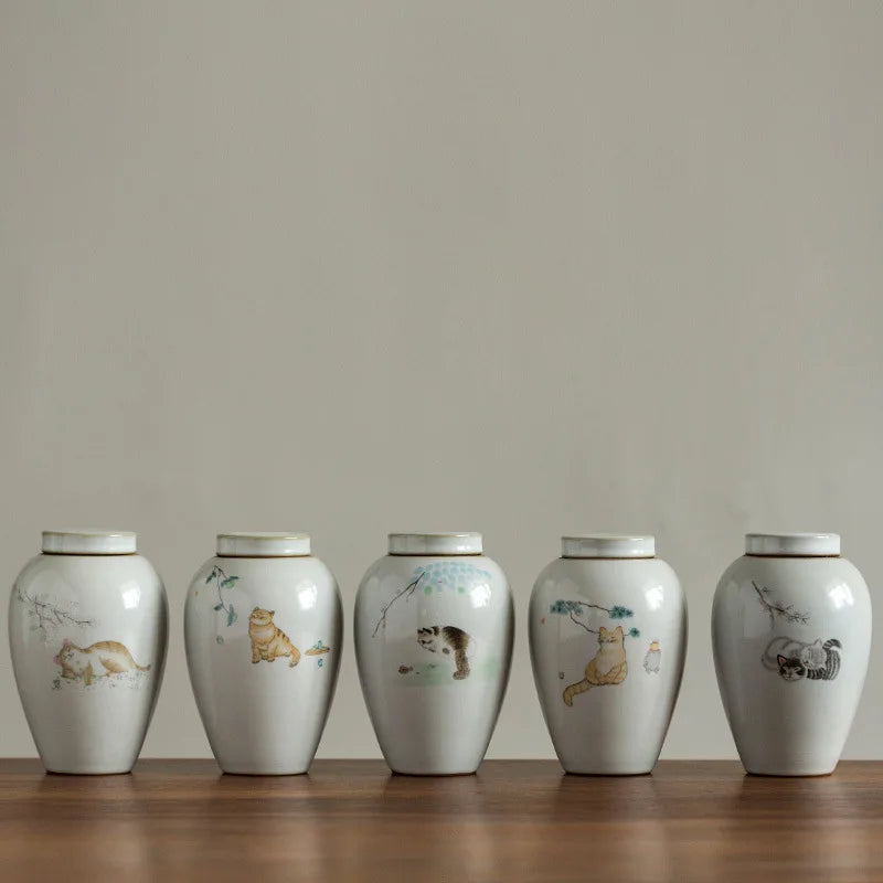 Pet Urn Lovely Delicate Moisture-Proof Teeth Beard Memorial Collection Cat Dog Urn with Scriptures Container for Pet Ashes