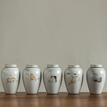 Pet Urn Lovely Delicate Moisture-Proof Teeth Beard Memorial Collection Cat Dog Urn with Scriptures Container for Pet Ashes