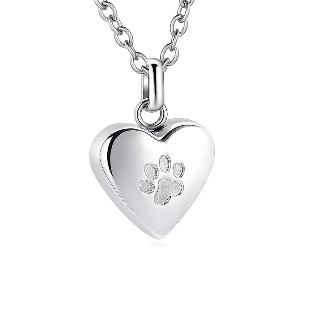 Pet Ashes Heart Cremation Jewelry Urn Necklace for Ashes for Women Men, Paw Print Memorial Pendant Ash Jewelry
