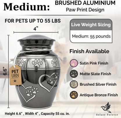 Pet Urns for Dogs Ashes – Medium Pet Cremation Urn with Paw Print, Holds Ashes up to 55Lbs, Elegant Slate Gray Memorial Urn for Dogs & Cats