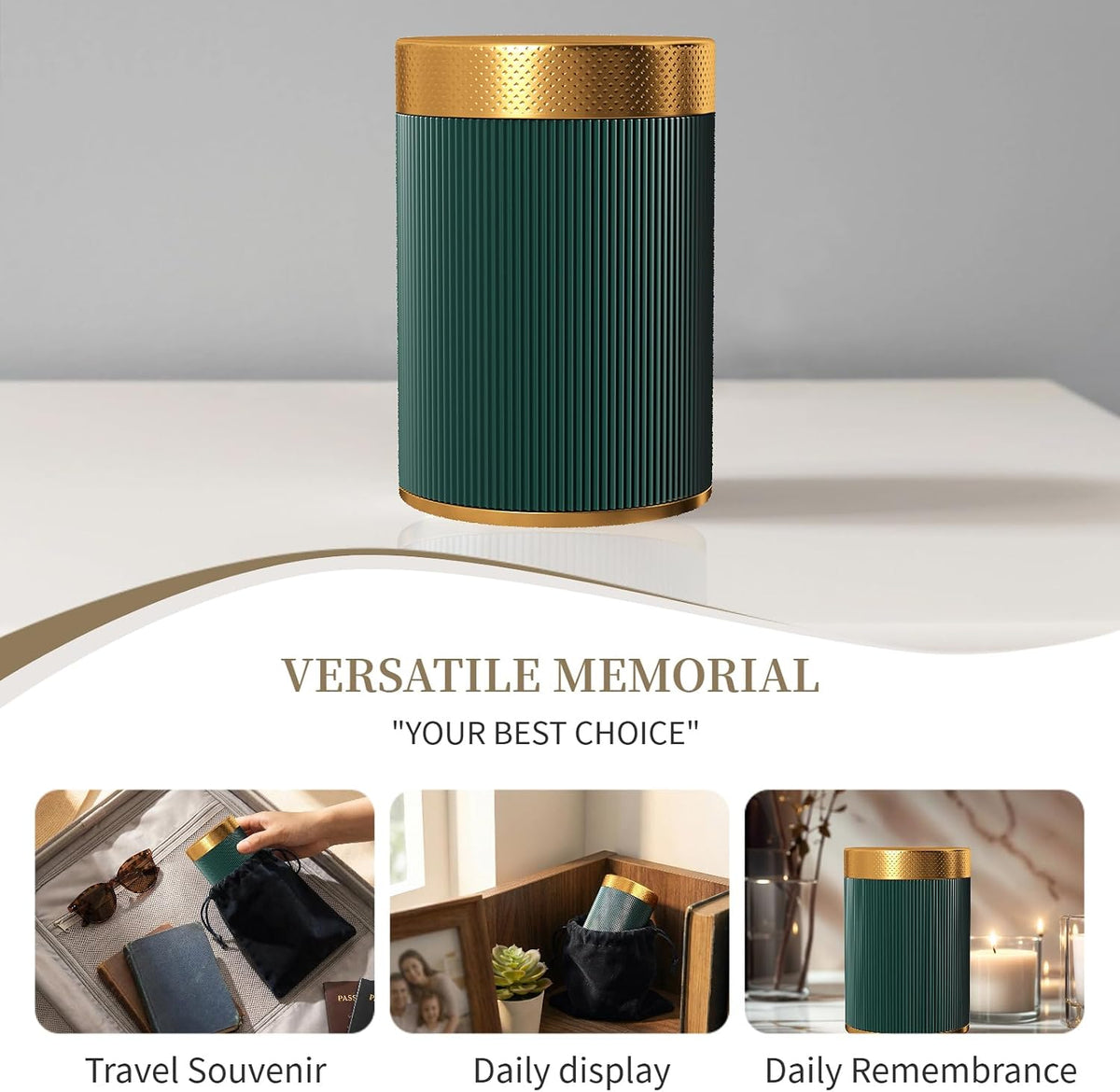 Small Keepsake Urns for Human Ashes - Mini Metal Cremation Urn for Human & Pet Ashes with Velvet Bag – Perfect Family Tribute Gift (Dark Green, Small)
