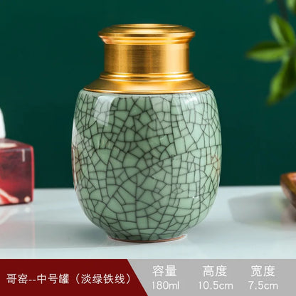 Cremation Memorial Pet Urn, Center Size Pet Ashes, Ceramic Cracked Glaze Leaves, Decorative Ashes, Animal Memorial Funeral Coffi