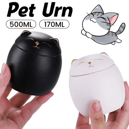 500Ml Black/White Urn for Pet Ashes Cat Shape Memorial Cremation Urns-Handcrafted Decorative Urns for Funeral Cat Urn Dog Urn