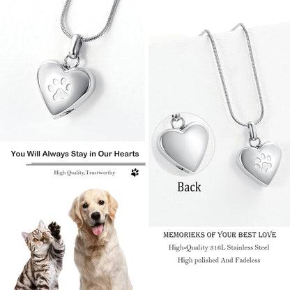 Pet Cremation Jewelry for Ashes Pendant Paw Print Pet Heart Urn Necklace Memorial Keepsake Jewelry for Pet/Dog'S/Cat'S Ashes