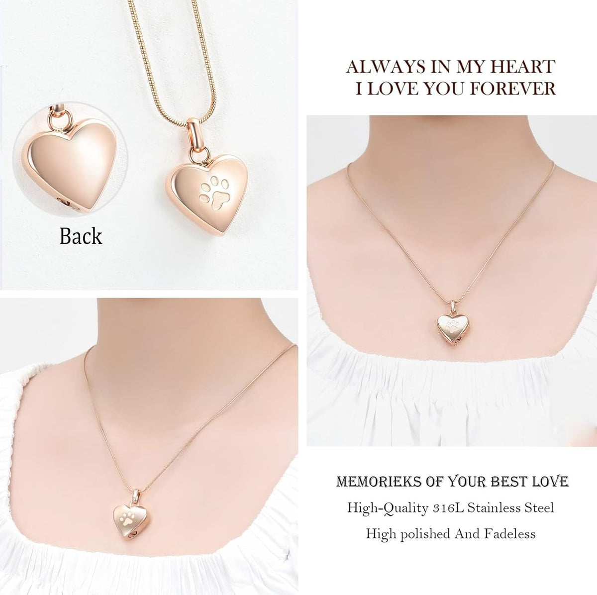 Pet Cremation Jewelry for Ashes Pendant Paw Print Pet Heart Urn Necklace Memorial Keepsake Jewelry for Pet/Dog'S/Cat'S Ashes