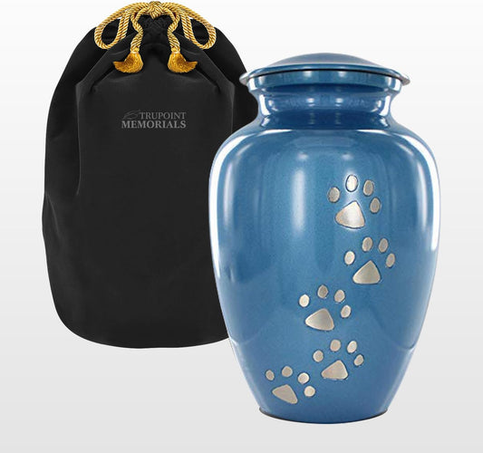 Pet Urn for Dogs and Cats Ashes, Paws Print Grey Cremation Urns for Pets - Blue, Large up to 122Lb