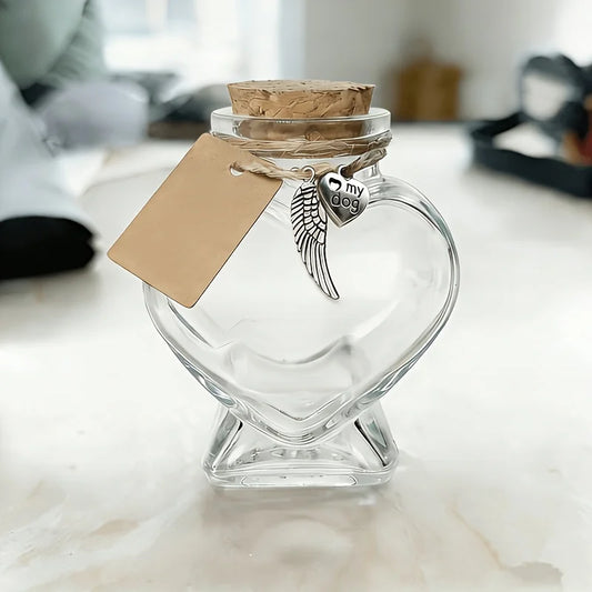 1Pcs Pet Memorial Gift for Loss of Dog or Cat, Heart Shape Glass Jar & Bottle for Fur, Hair, Whiskers or Ashes Keepsake Urn With
