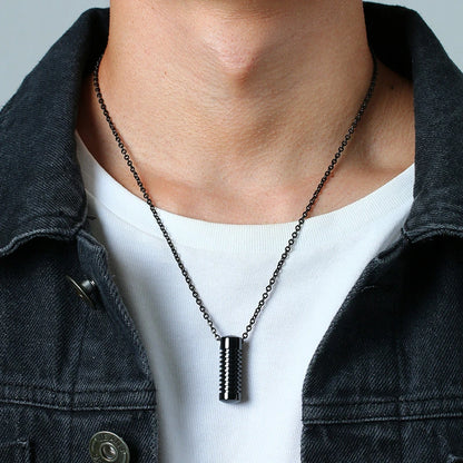 Stylish Screw Design Cylinder Memorial Urn Necklaces for Men Black Color Stainless Steel Cremation Keepsake Gifts Jewelry