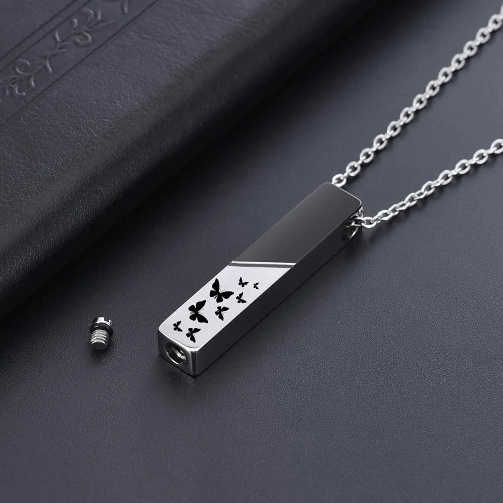 Veile Studios Cremation Jewelry Urn Necklace for Ashes Bar Butterfly Pendant Stainless Steel Locket