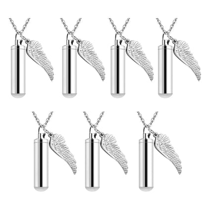 Angel Wings Ashes Necklace Black/Silver Stainless Steel Pendant Necklace Cremation Jewelry for Human Ashes Cylindr Ash Holder