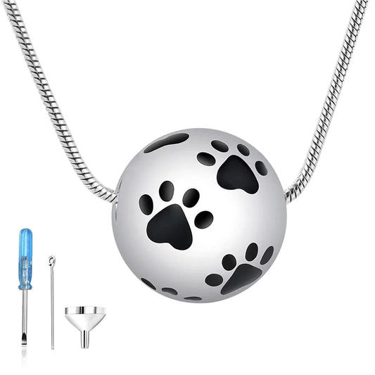 Paw Urn Cremation Necklace Silver Dog Cat Pet Paw Print Cremation Jewelry for Pet Ashes Animal Keepsake Memorial Charm Pendant