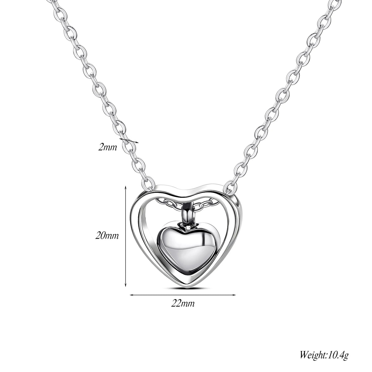 Stainless Steel Double Heart Cremation Urn Necklace Funnel Fill Kit Keepsake Memorial Ashes 3 Colors