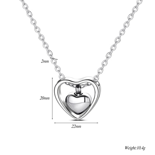 Stainless Steel Double Heart Cremation Urn Necklace Funnel Fill Kit Keepsake Memorial Ashes 3 Colors
