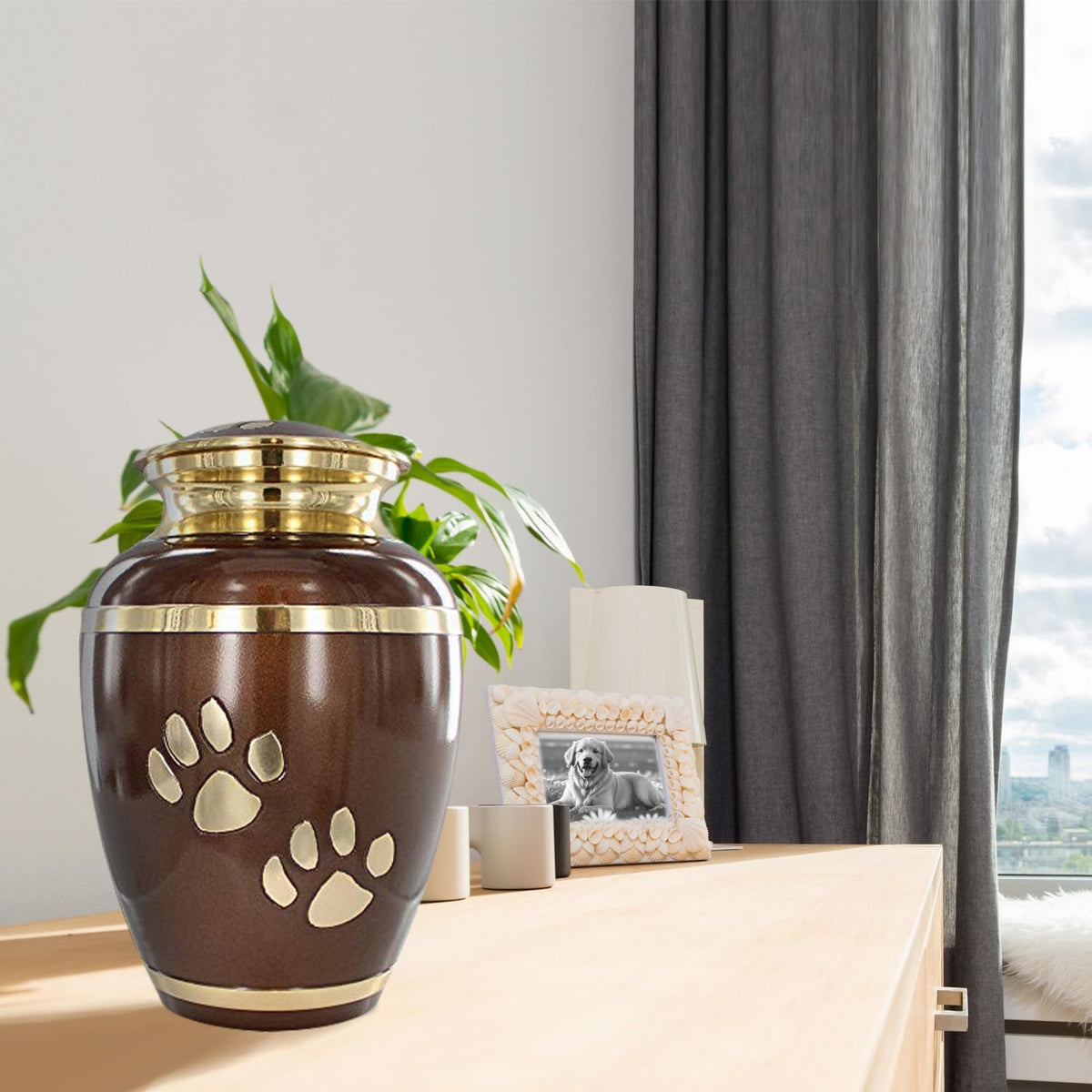 Pet Urn for Dogs and Cats Ashes, Paws Print Grey Cremation Urns for Pets - Broen, Large up to 122Lb