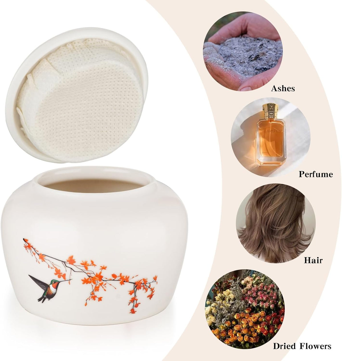 Small Urns for Human Ashes Keepsake Mini Cremation Urns for Ashes Ceramic Cremation Keepsakes Memorial Ash Keepsake with Hummingbird and Maple Blossom Decorative Burial Urn for Adult Men Women