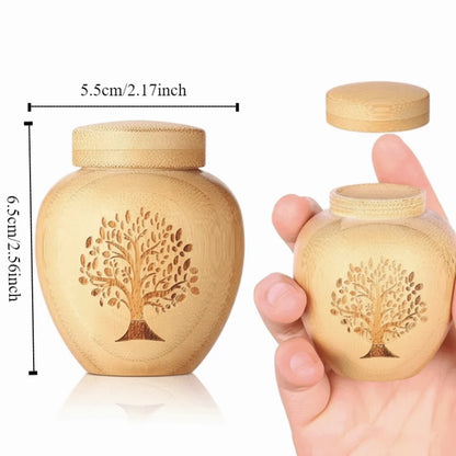 Cat Ashes Holder Bamboo Pet Ashes Box Tree Patterns Seal Mini Pet Urn anti Fall Durable Cat Cremation Urn Pet Cremation