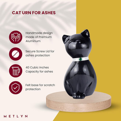Kitty Cat Urns for Ashes - Pet Memorial Cat Urn Cat Memorial Gift, Pet Urn for Cat Ashes Keepsake Pet Urns for Cats Ashes, Pet Ashes Urn, Pet Cremation Urn (Black)