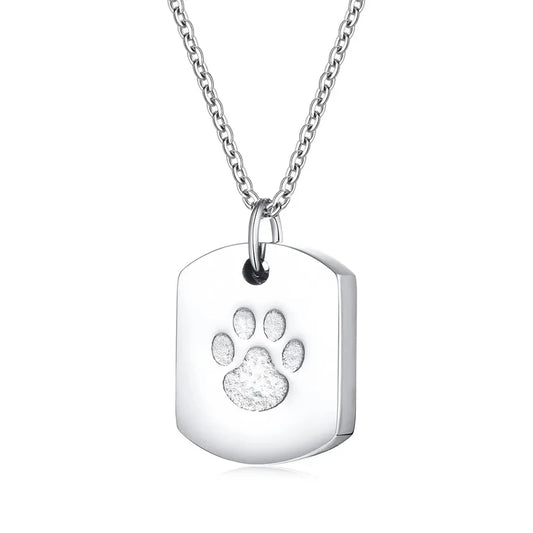 Cremation Jewelry Paw Print Urn Necklace for Ashes for Women Men Memorial Cat Dog Ashes Pendant Square Hang Tag Pendant