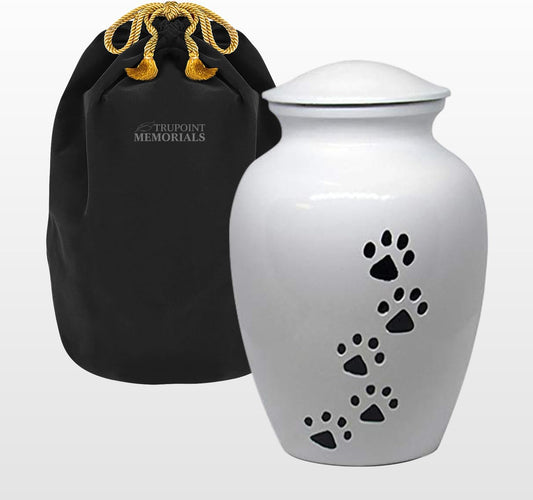 Pet Urn for Dogs and Cats Ashes, Paws Print Grey Cremation Urns for Pets - White, Large up to 122Lb