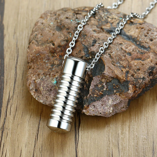 Stylish Screw Design Cylinder Memorial Urn Necklaces for Men Black Color Stainless Steel Cremation Keepsake Gifts Jewelry