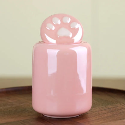 Paw Print Ceramic Pet Urn - Sealed Memorial Keepsake for Dog Cat Ashes, Moisture-Proof Urn Container with Eternal Tribute Design