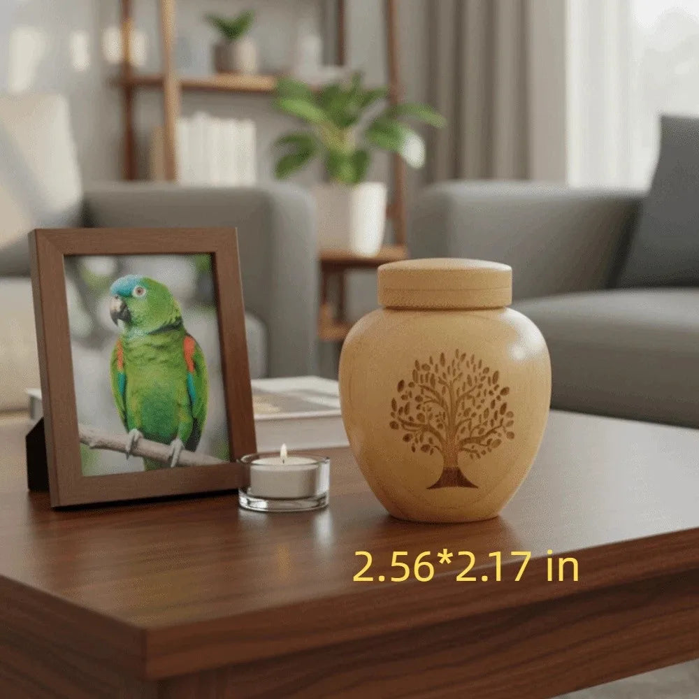 Cat Ashes Holder Bamboo Pet Ashes Box Tree Patterns Seal Mini Pet Urn anti Fall Durable Cat Cremation Urn Pet Cremation