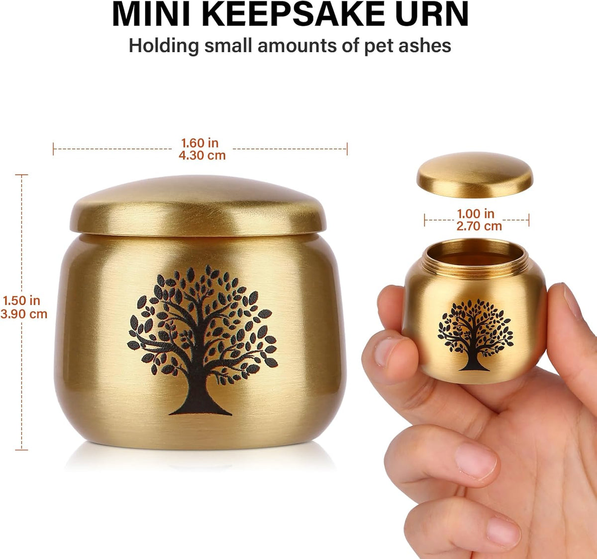 Small Urns for Human Ashes Keepsake Set of 1,Mini Urns for Ashes with Tree of Life Pattern,Small Urn for Adult Women Male Pet Cremation Keepsakes,Made of Brass,Hold up to 2.5 Cubic Inches
