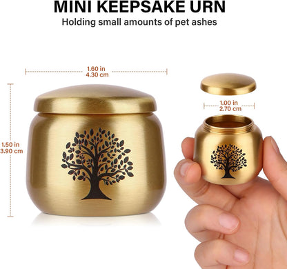 Small Urns for Human Ashes Keepsake Set of 1,Mini Urns for Ashes with Tree of Life Pattern,Small Urn for Adult Women Male Pet Cremation Keepsakes,Made of Brass,Hold up to 2.5 Cubic Inches
