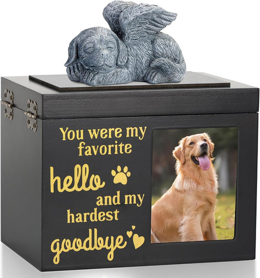 Large Dog Urn for Ashes, Black Memory Box with Photo Frame