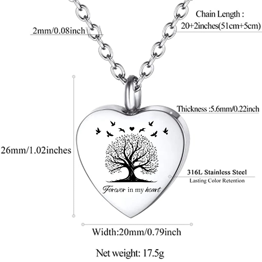 Tree of Life Urn Necklace for Men Women Heart Cremation Jewelry for Ashes of Loved Ones Keepsake Memorial Urn Locket