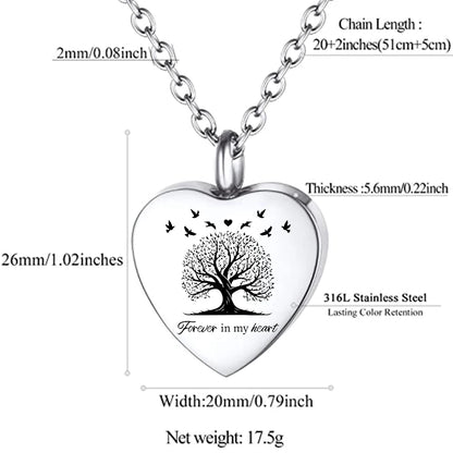 Tree of Life Urn Necklace for Men Women Heart Cremation Jewelry for Ashes of Loved Ones Keepsake Memorial Urn Locket